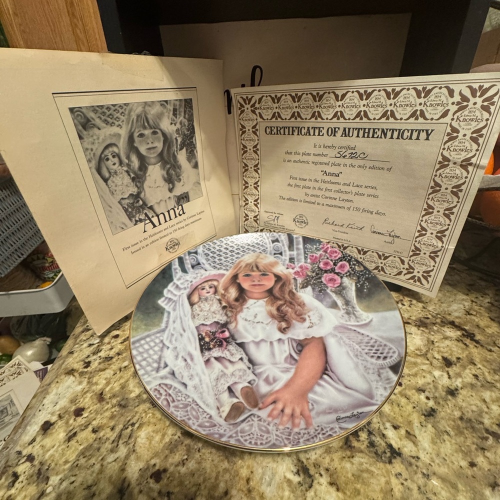 Knowles Anna Collector's Plate with Pink and White Accents